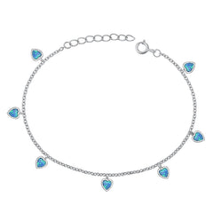 Sterling Silver Rhodium Plated Heart Blue Lab Opal Bracelet Length-6.5+1inch