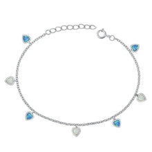 Load image into Gallery viewer, Sterling Silver Rhodium Plated Heart Blue And White Lab Opal Bracelet Length-6.5+1inch