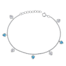 Load image into Gallery viewer, Sterling Silver Rhodium Plated Heart Clear CZ And Blue Lab Opal Bracelet Length-6.5+1inch
