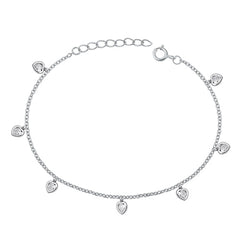 Sterling Silver Rhodium Plated Hearts Clear CZ Fancy Bracelet