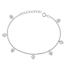 Load image into Gallery viewer, Sterling Silver Rhodium Plated Heart Clear CZ And White Lab Opal Bracelet Length-6.5+1inch