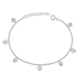 Sterling Silver Rhodium Plated Heart Clear CZ And White Lab Opal Bracelet Length-6.5+1inch