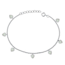 Load image into Gallery viewer, Sterling Silver Rhodium Plated Heart White Lab Opal Bracelet Length-6.5+1inch