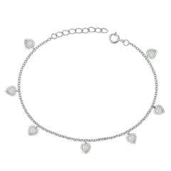Sterling Silver Rhodium Plated Heart White Lab Opal Bracelet Length-6.5+1inch