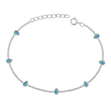 Load image into Gallery viewer, Sterling Silver Rhodium Plated Pear Blue Lab Opal Bracelet Length-6.5+1inch