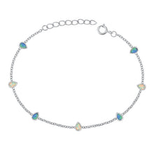 Load image into Gallery viewer, Sterling Silver Rhodium Plated Pear Clear CZ, Blue And White Lab Opal Bracelet Length-6.5+1inch