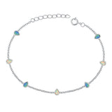 Sterling Silver Rhodium Plated Pear Clear CZ, Blue And White Lab Opal Bracelet Length-6.5+1inch