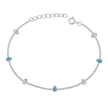 Load image into Gallery viewer, Sterling Silver Rhodium Plated Pear Clear CZ And Blue Lab Opal Bracelet Length-6.5+1inch, Charm Height-4mm