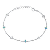 Sterling Silver Rhodium Plated Pear Clear CZ And Blue Lab Opal Bracelet Length-6.5+1inch, Charm Height-4mm
