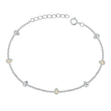 Load image into Gallery viewer, Sterling Silver Rhodium Plated Pear Clear CZ And White Lab Opal Bracelet Length-6.5+1inch