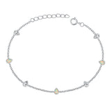 Sterling Silver Rhodium Plated Pear Clear CZ And White Lab Opal Bracelet Length-6.5+1inch
