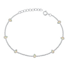 Load image into Gallery viewer, Sterling Silver Rhodium Plated Pear White Lab Opal Bracelet Length-6.5+1inch
