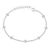 Sterling Silver Rhodium Plated Pear White Lab Opal Bracelet Length-6.5+1inch