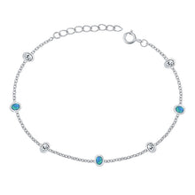 Load image into Gallery viewer, Sterling Silver Rhodium Plated Oval Clear CZ And Blue Lab Opal Bracelet Length-6.5+1inch