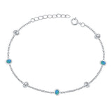 Sterling Silver Rhodium Plated Oval Clear CZ And Blue Lab Opal Bracelet Length-6.5+1inch