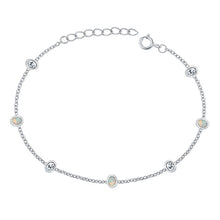 Load image into Gallery viewer, Sterling Silver Rhodium Plated Oval Clear CZ And White Lab Opal Bracelet Length-6.5+1inch