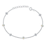 Sterling Silver Rhodium Plated Oval Clear CZ And White Lab Opal Bracelet Length-6.5+1inch