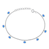 Sterling Silver Rhodium Plated Ovals Blue Lab Opal Bracelet Length-6.5+1inch