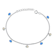 Load image into Gallery viewer, Sterling Silver Rhodium Plated Ovals Blue And White Lab Opal Bracelet Length-6.5+1inch