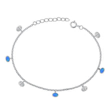 Load image into Gallery viewer, Sterling Silver Rhodium Plated Ovals Clear CZ And Blue Lab Opal Bracelet Length-6.5+1inch