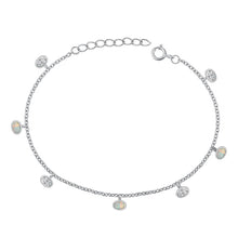 Load image into Gallery viewer, Sterling Silver Rhodium Plated Ovals Clear CZ And White Lab Opal Bracelet Length-6.5+1inch