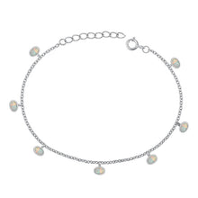 Load image into Gallery viewer, Sterling Silver Rhodium Plated Ovals White Lab Opal Bracelet Length-6.5+1inch