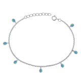 Sterling Silver Rhodium Plated Pears Blue Lab Opal Bracelet Length-6.5+1inch