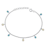 Sterling Silver Rhodium Plated Pears Blue And White Lab Opal Bracelet Length-6.5+1inch