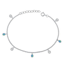 Load image into Gallery viewer, Sterling Silver Rhodium Plated Pears Clear CZ And Blue Lab Opal Bracelet Length-6.5+1inch
