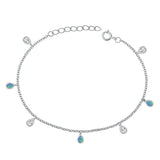 Sterling Silver Rhodium Plated Pears Clear CZ And Blue Lab Opal Bracelet Length-6.5+1inch