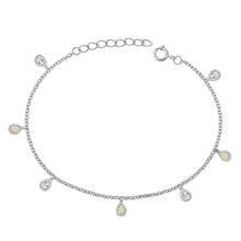 Load image into Gallery viewer, Sterling Silver Rhodium Plated Pears Clear CZ And White Lab Opal Bracelet Length-6.5+1inch