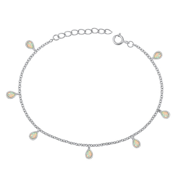 Sterling Silver Rhodium Plated Pears White Lab Opal Bracelet Length-6.5+1inch
