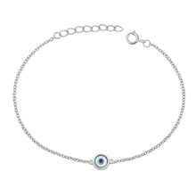 Load image into Gallery viewer, Sterling Silver Round Evil Eye Bracelet Length-6.5+1inches, Charm Height-6.7mm