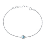 Sterling Silver Round Evil Eye Bracelet Length-6.5+1inches, Charm Height-6.7mm