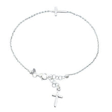Load image into Gallery viewer, Sterling Silver Rosary with Dangling Cross Bracelet-7+1 Inches Extension