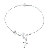 Sterling Silver Rosary with Dangling Cross Bracelet-7+1 Inches Extension