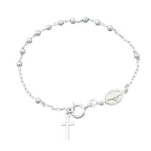 Load image into Gallery viewer, Sterling Silver Rosary Bead and Cross Bracelet-7+1 Inches Extension