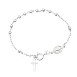 Sterling Silver Rosary Bead and Cross Bracelet-7+1 Inches Extension