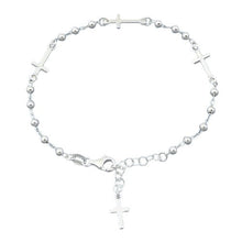 Load image into Gallery viewer, Sterling Silver Rosary Alternating Bead and Cross Bracelet-7+1 Inches Extension