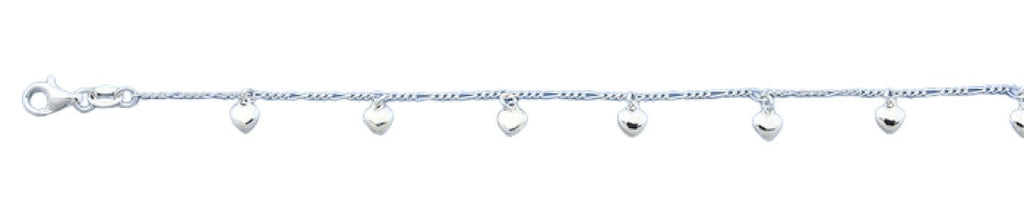 Sterling Silver Polished Hearts Italian Bracelet Length-7+1inch, Charm Height-4.5mm