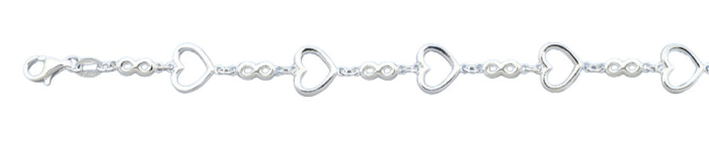 Sterling Silver Polished Hearts Italian Bracelet Length-7+1inch, Thickness-9.5mm
