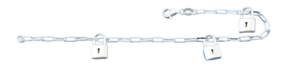 Sterling Silver Polished Lock Italian Bracelet Length-7+1inch, Chain-2.7mm, Charm Height-13mm