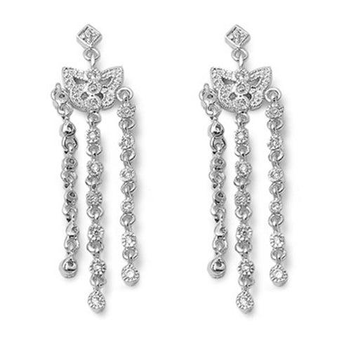 Sterling Silver Butterfly And Chain Shaped CZ EarringsAnd Height 55 mm