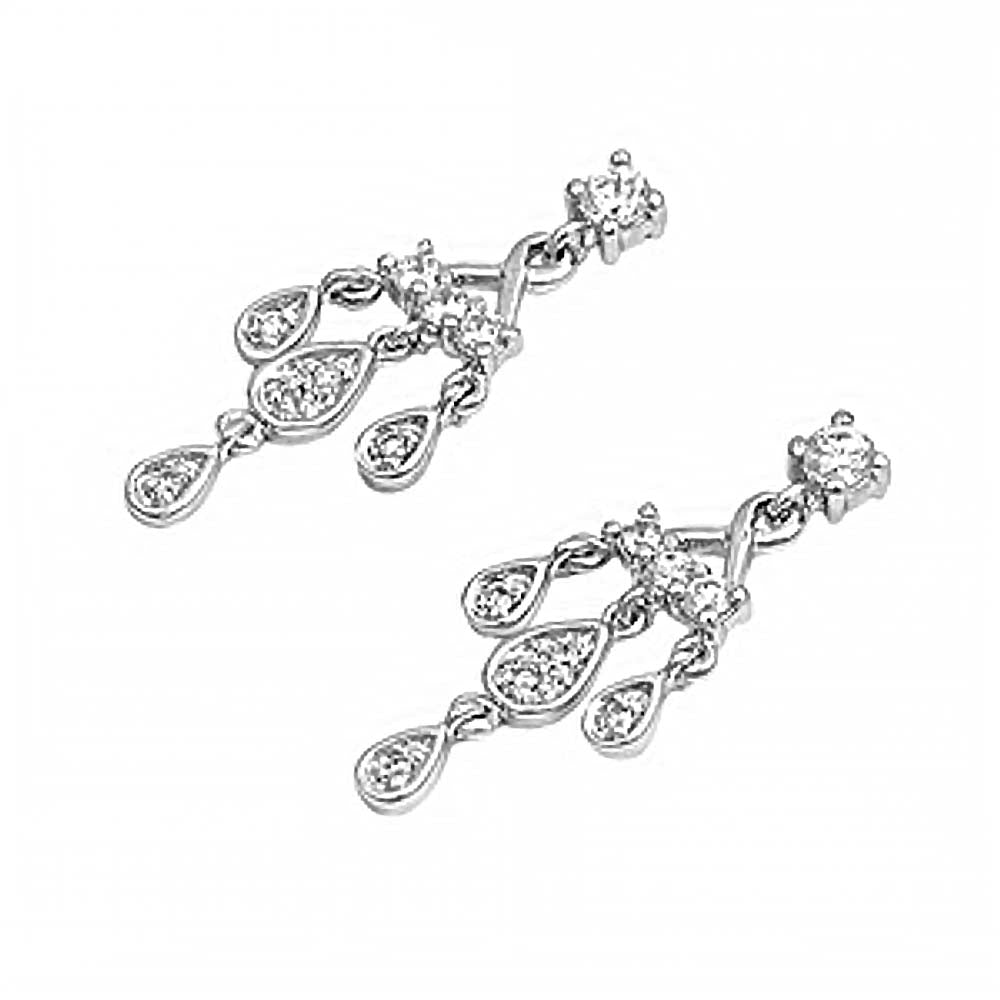 Sterling Silver Pear Hanging Shaped  CZ EarringsAnd Pendant Height36 mm