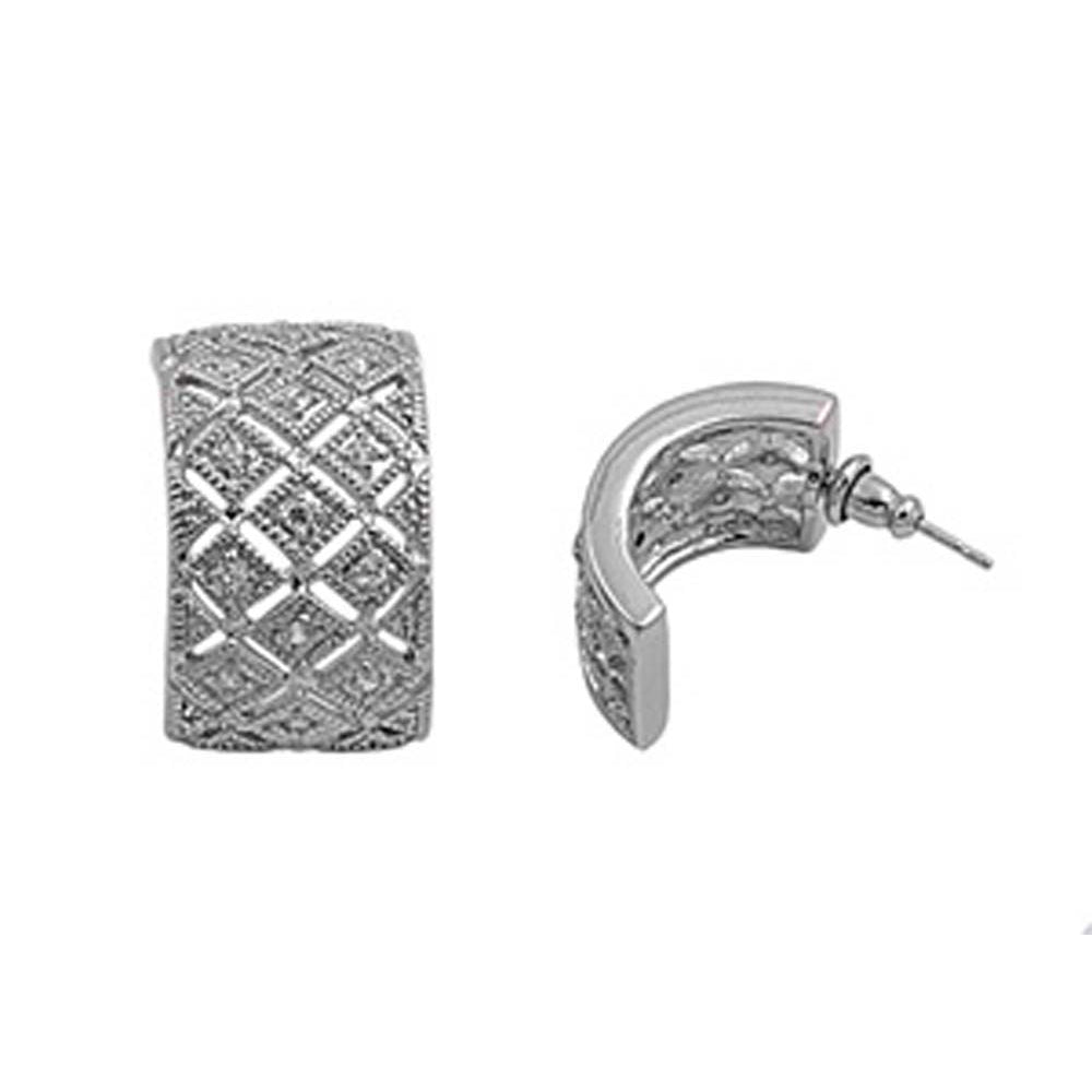 Sterling Silver Curve Shaped Assorted CZ EarringsAnd Pendant Height 25 mm
