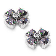 Load image into Gallery viewer, Sterling Silver Fancy Flower Earrings with Simulated Rainbow Topaz Diamonds On Prong Setting with Friction Back PostAnd Height 10MM