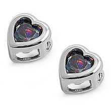 Load image into Gallery viewer, Sterling Silver Luxurious Rainbow Topaz Simulated Heart Cut Stud Earrings On Prong Setting with Friction Back PostAnd Face Height 7MM