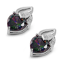 Load image into Gallery viewer, Sterling Silver Elegant Rainbow Topaz Simulated Heart Cut Diamond Earrings On High Quality Prong Setting with Friction Back PostAnd Face Height 13MM