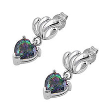 Load image into Gallery viewer, Sterling Silver Luxurious Heart Cut Rainbow Topaz Simulated Diamond Earrings with Friction Back PostAnd Face Height 20MM