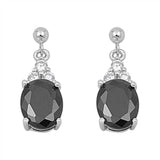 Sterling Silver Black Drop Oval Shaped CZ EarringsAnd Face Height 21 mm